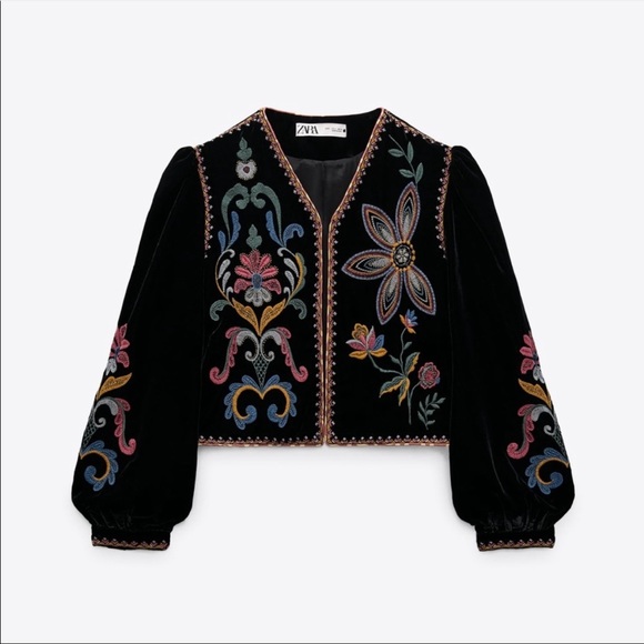 LAST βπΌ ZARA NWT EMBROIDERED VELVET BLAZER π₯ - Picture 2 of 14